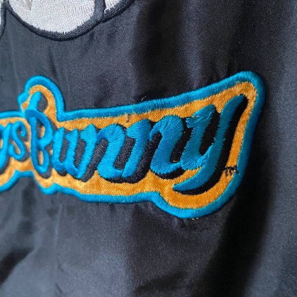 Vintage Looney Tunes Bugs Bunny Silk Embroidered Bomber Jacket size XL Black - Picture 7 of 10
